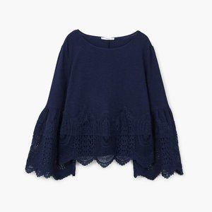 Flared guipure sleeve, navy blue XS MANGO blouse